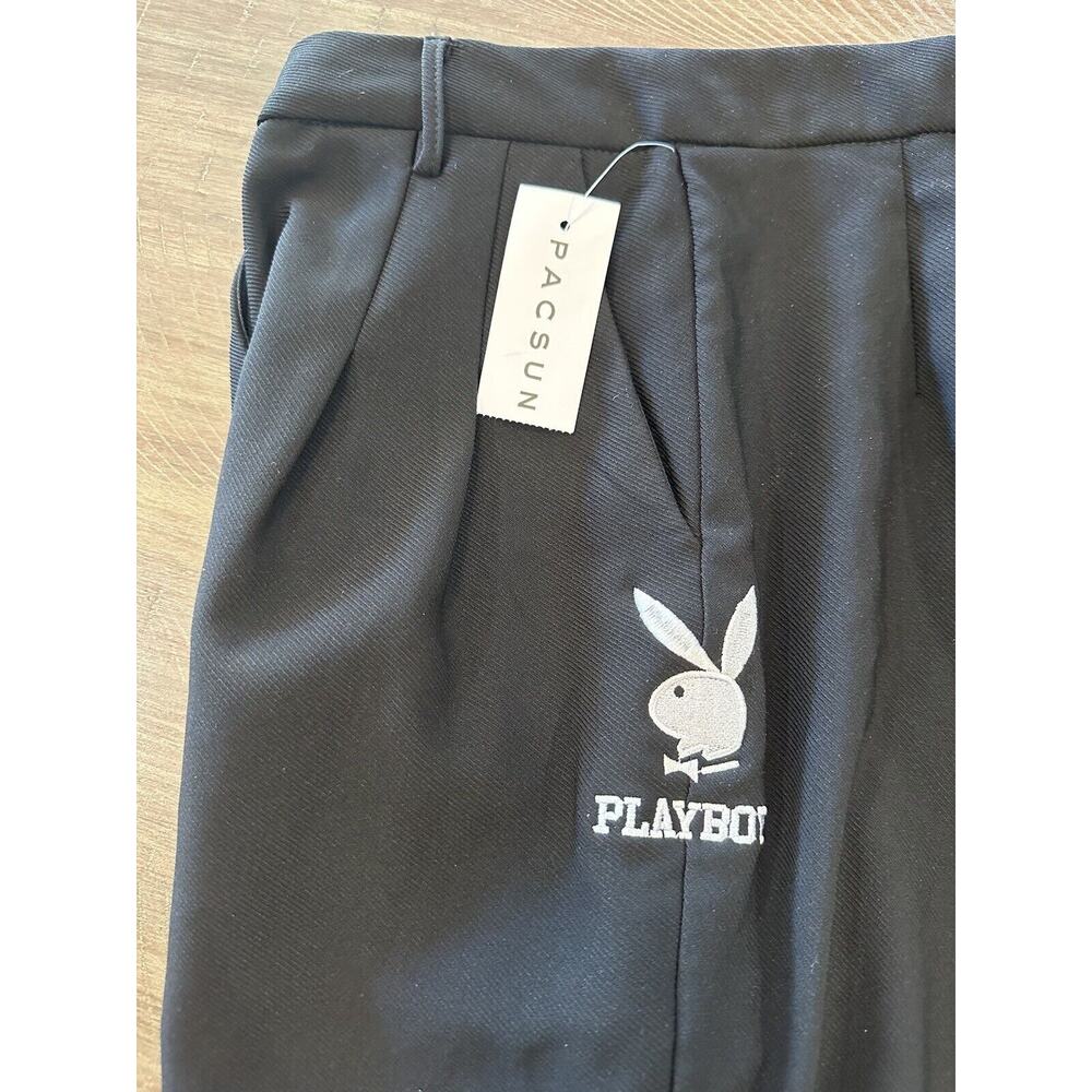 NWT Pacsun Playboy Black Boyfriend Fit Wide Leg Embroidered Bunny Logo Pants XS - Picture 4 of 16
